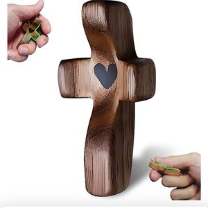 Wooden Cross with Heart Accent